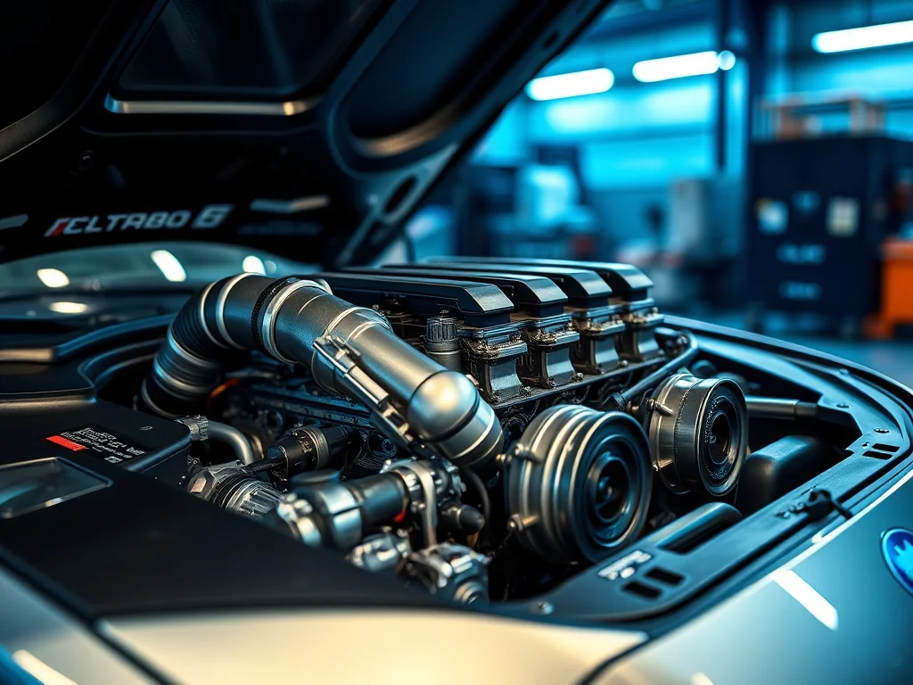 Widok z bliska na silnik 2.7 V6 biturbo pod maską samochodu Audi, ukazujący detale techniczne jednostki napędowej.