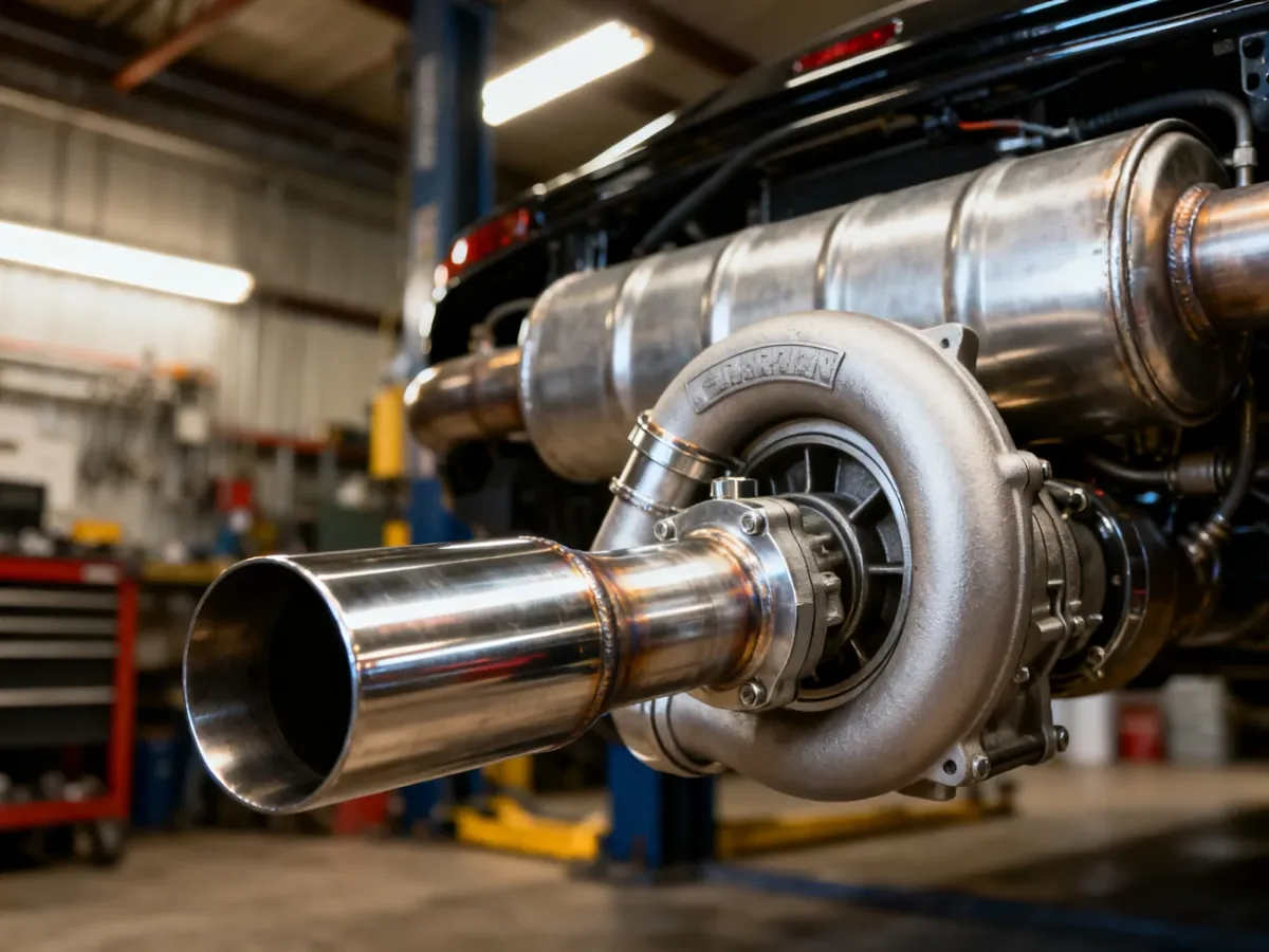 Sportowy downpipe ze stali nierdzewnej połączony z turbosprężarką