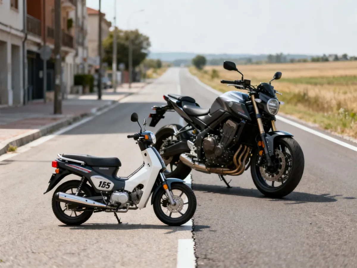 Porównanie lekkiego motocykla miejskiego 125 cm³ z większym motocyklem klasy średniej