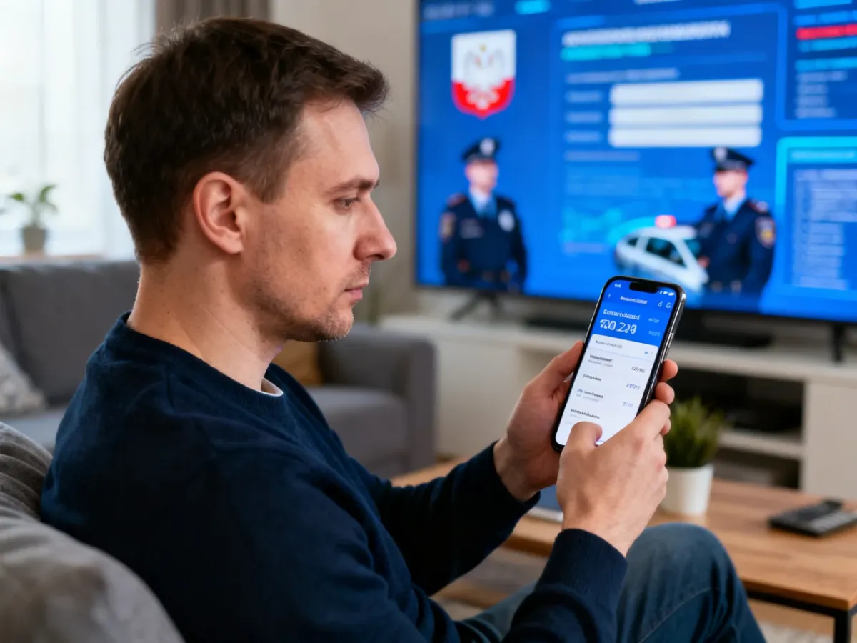 Kierowca sprawdzający liczbę punktów karnych w aplikacji na smartfonie