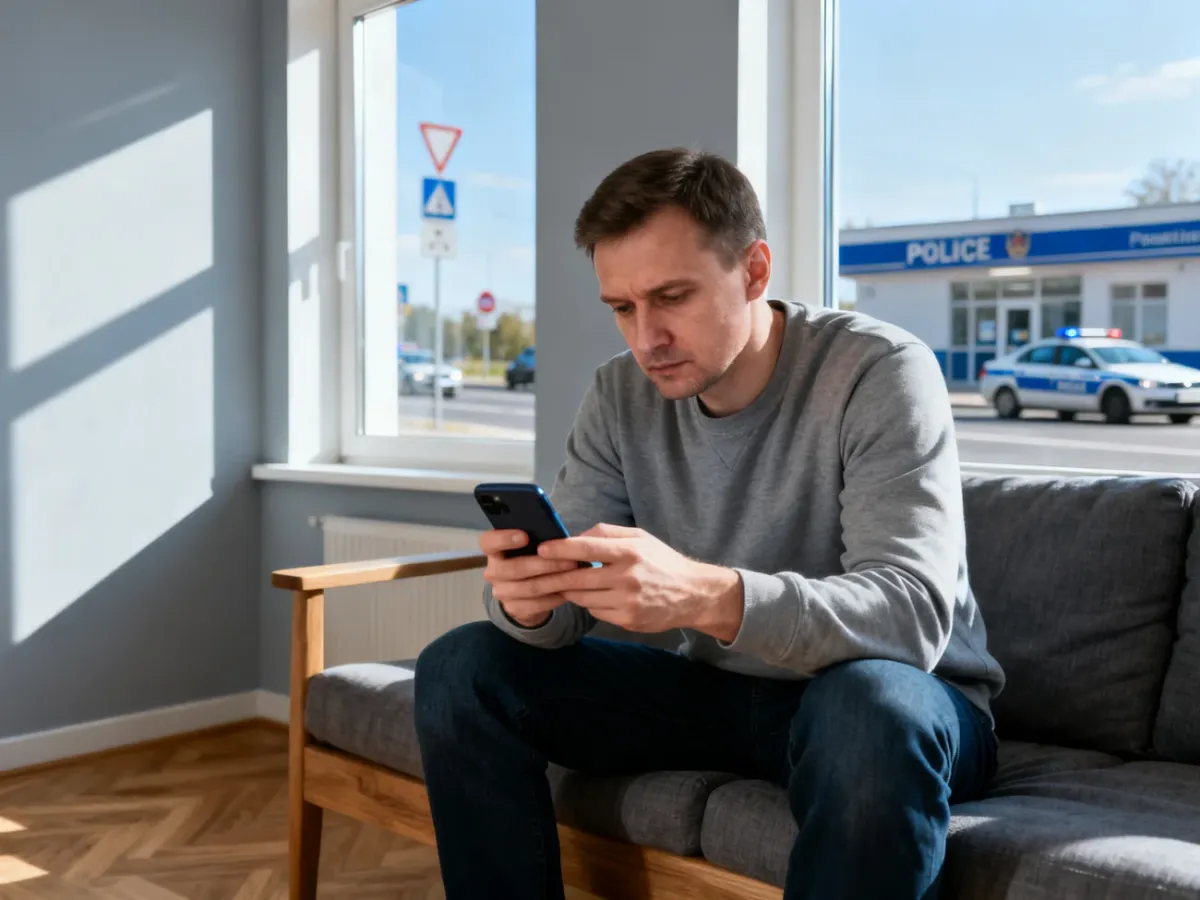 Kierowca sprawdzający liczbę punktów karnych na smartfonie